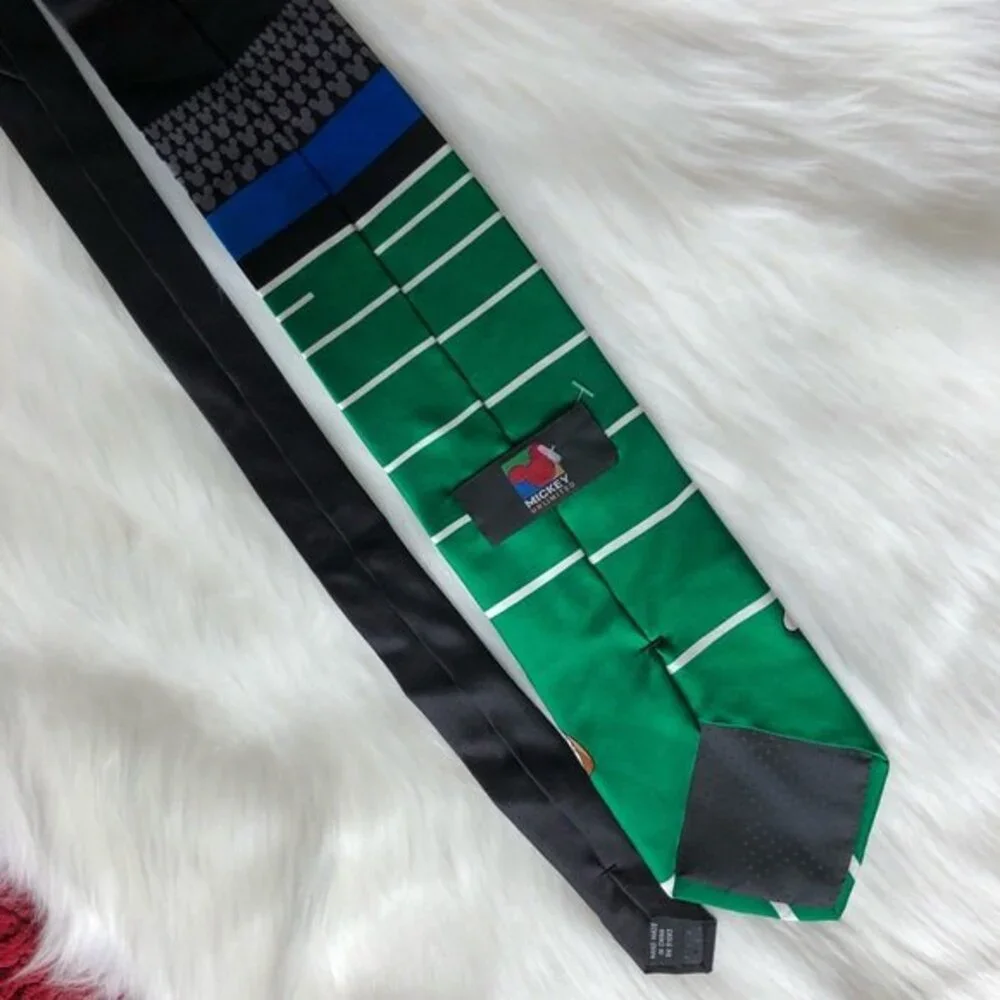 Vintage Disney Silk Mickey Mouse Tie Green Football Themed